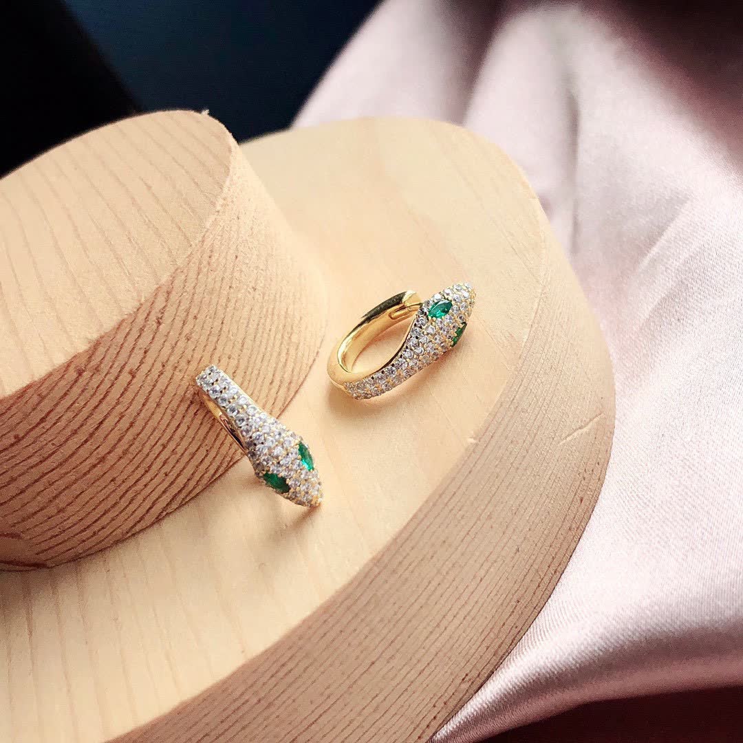 APM Monaco Gold Plated Hoop Earrings with Diamonds and Emeralds